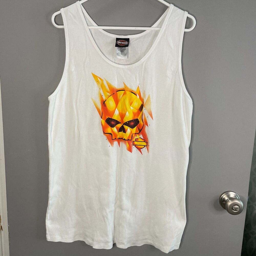 Harley Davidson Womens 2X White Ribbed Tank Top Chesters Reno Nevada Made in USA